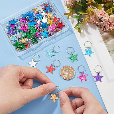 80Pcs 8 Colors Plastic Sequins Star Hair Braid Pendant KY-CP0001-02-1