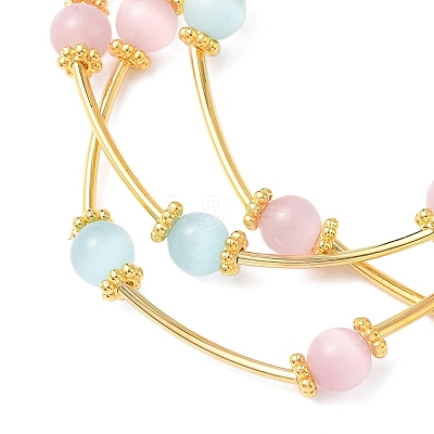 Cat Eye Round Beads Multi-strand Bracelets for Women BJEW-JB12338-01-1