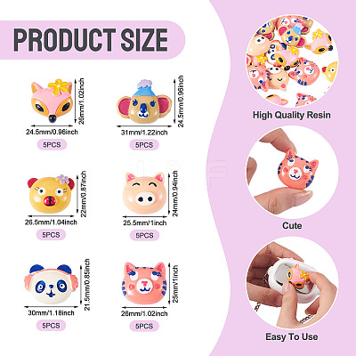 30Pcs 6 Styles Animal Theme Opaque Resin Cabochos RESI-TA0005-21-1