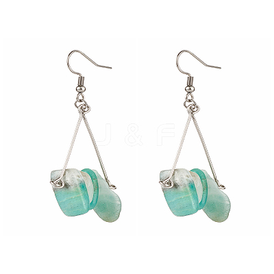 Natural Amazonite Chip Beads Dangle Earrings for Girl Women X1-EJEW-TA00015-1