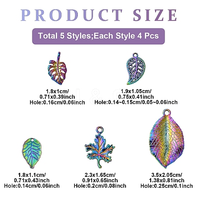 20Pcs 5 Styles Rainbow Color Alloy Pendants PALLOY-YW0007-03-1