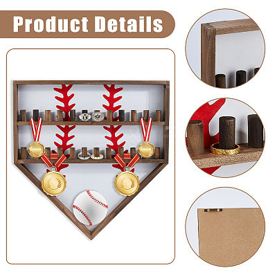 Baseball Theme Wood Wall Mounted Finger Ring Organizer Display Stands AJEW-WH0031-70A-1