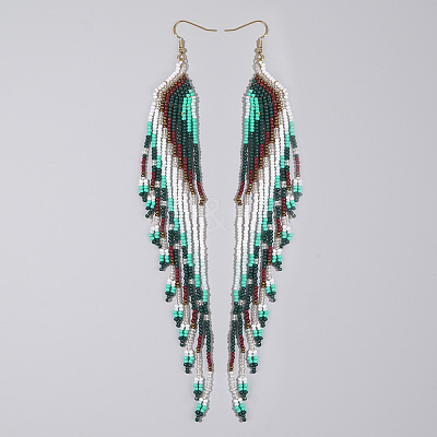 Bohemian Long Tassel Glass Seed Beaded Dangle Earrings for Women IW9172-2-1