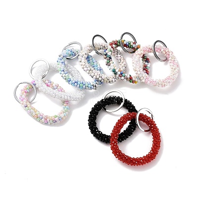 Glass Beaded Bracelet Wrist Keychain AJEW-Z018-01-1