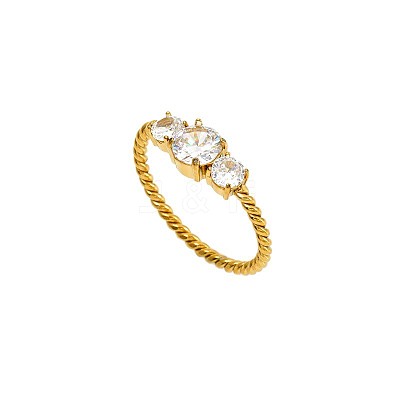 304 Stainless Steel & Clear Cubic Zirconia Finger Rings WG48BB7-01-1