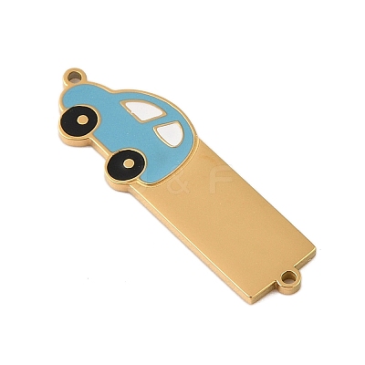 304 Stainless Steel Light Sky Blue Enamel Vehicle Connector Charms STAS-P377-13G-C-1