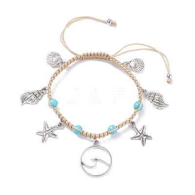 Synthetic Turquoise Braided Bead Bracelet BJEW-JB07988-1