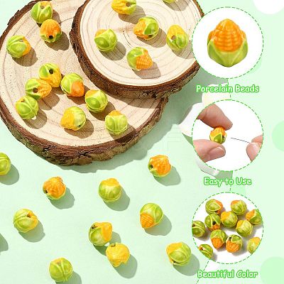 30Pcs 2 Colors Famille Rose Porcelain Beads PORC-CJ0001-16-1