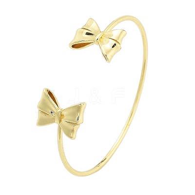 Brass Bowknot Cuff Bangles for Women BJEW-Z072-03G-01-1