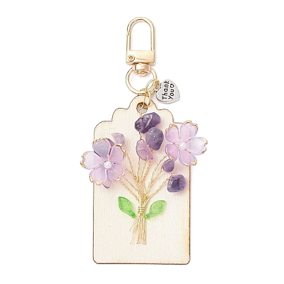 Flower Natural Amethyst & Lemon Jade & Synthetic Turquoise & Cherry Quartz Glass Chip Pendant Decorations HJEW-JM03239-1