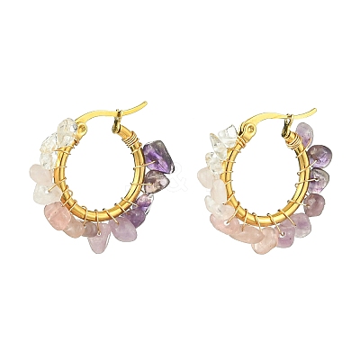 Natural Mixed Stone Chips Hoop Earrings EJEW-JE06022-02-1