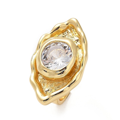 Brass Pave Cubic Zirconia Adjustable Open Cuff Rings for Women RJEW-R032-01G-1