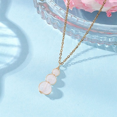 Natural Green Aventurine & Rose Quartz & Amethyst & Carnelian & Dyed Quartz Round Beaded Gourd Shape Pendant 304 Stainless Steel Cable Chain Necklaces for Women NJEW-JN05656-1