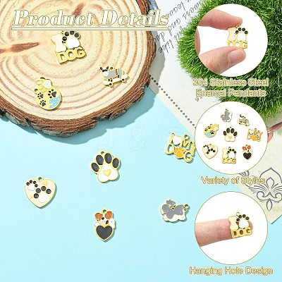 8Pcs 8 Styles 304 Stainless Steel Enamel Pendants STAS-CJ0003-38-1