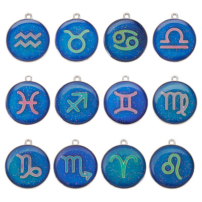 12Pcs 12 Constellations Epoxy Resin Pendants FIND-TAC0027-38-1