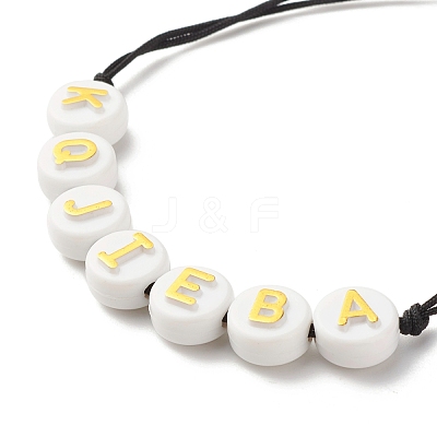 Acrylic Flat Round with Letters Braided Bead Bracelet for Women BJEW-JB07571-02-1