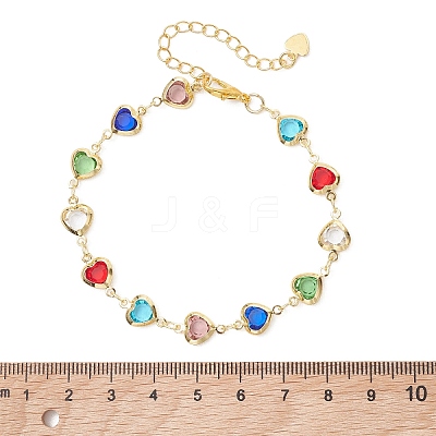 Brass Glass Link Chain Bracelets for Women BJEW-JB13563-1