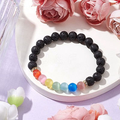 8mm Round Natural Lava Rock Beads Stretch Bracelets BJEW-JB10945-1