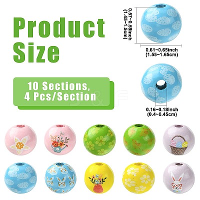 40Pcs 10 Colors Easter Theme Printed Wood Beads WOOD-FS0002-55A-1