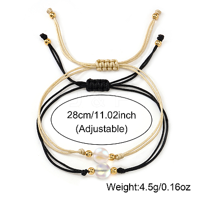 Synthetic Moonstone Round Braided Bead Bracelet Sets MU6747-1