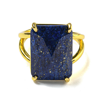 Rectangle Natural Gemstone Open Cuff Rings RJEW-C087-05G-1