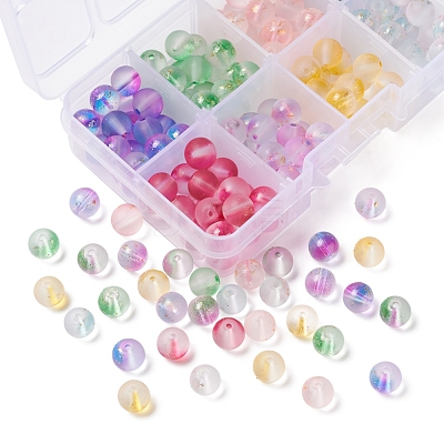176Pcs 8 Colors Frosted Spray Painted Glass Beads GLAA-YW0001-38-1