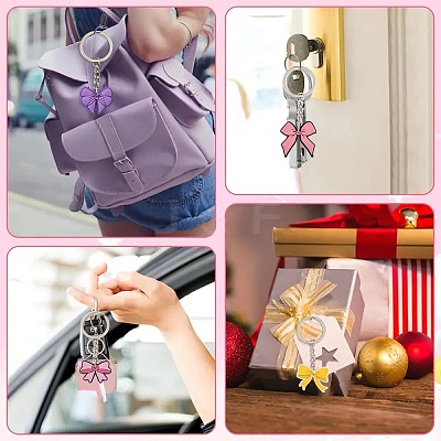 9Pcs 9 Styles PVC Plastic Bowknot Keychains KEYC-YW0001-24-1