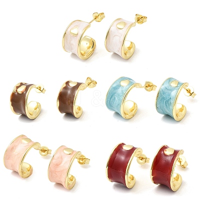 C-Shaped Brass Enamel Stud Earrings EJEW-P333-07G-1