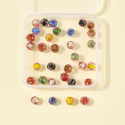 32Pcs 7 Colors Handmade Gold Sand Lampwork Beads LAMP-FS0001-30-1