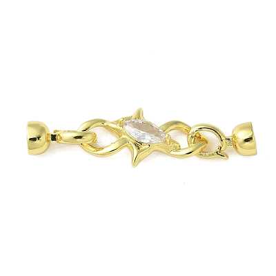 Brass Micro Pave Clear Cubic Zirconia Fold Over Clasps KK-P290-17G-1