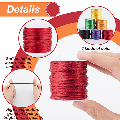 6 Rolls 6 Colors Nylon Satin Rattail Cords NWIR-PH0002-12-1