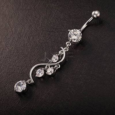 Piercing Jewelry Real Platinum Plated Brass Rhinestone S Shape Navel Ring Belly Rings AJEW-EE0001-54A-1