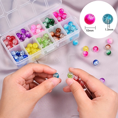 150Pcs 10 Colors Baking Paint Crackle Glass Bead Strands CCG-SZ0001-03-1