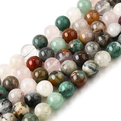 Natural Quartz Crystal & Rhodochrosite & Rose Quartz & Amethyst & Strawberry Quartz & Tourmalinated Quartz/Black Rutilated Quartz Beads Strands G-B143-A01-8mm-1