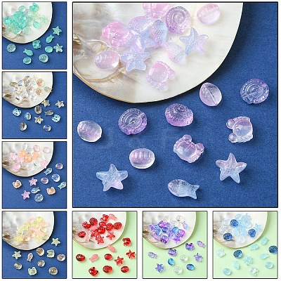 25Pcs 5 Style Ocean Themed Transparent Glass Beads Sets GLAA-YW0003-40A-1