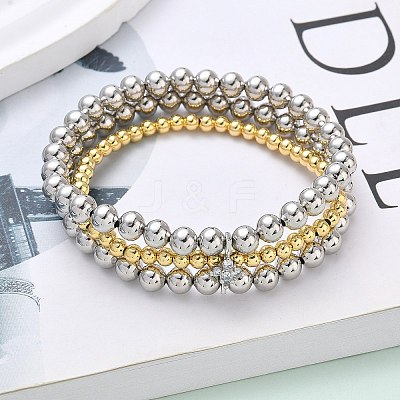 Brass Micro Pave Cubic Zirconia Round Beaded Multi-Strand Bracelets for Women BJEW-B148-02B-PG-1