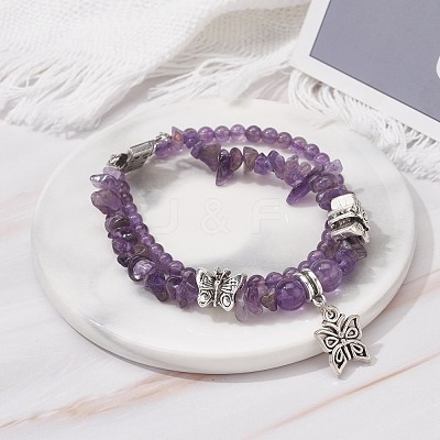 Mixed Stone Chip Beads Reiki Healing Multi-strand Bracelet BJEW-JB07052-M-1