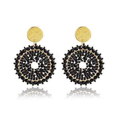 Flat Round 304 Stainless Steel Glass Seed Beads Dangle Stud Earrings FS-WG93238-02-1