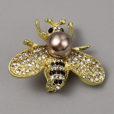 White Imitation Pearl with Rhinestone Bee Brooch Pin LS-AJEW-WH0329-82E-1