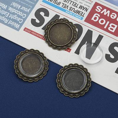 25mm Transparent Glass Cabochons and Vintage Alloy Flower Brooch Cabochon Bezel Settings DIY-X0189-AB-NF-1