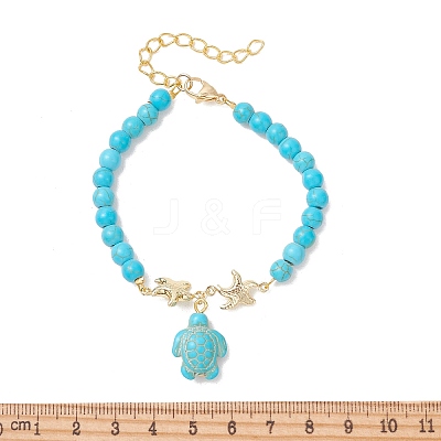 304 Stainless Steel & Synthetic Turquoise Charm Bracelets BJEW-JB14065-01-1