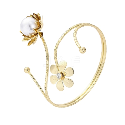 Lotus Alloy Arm Cuff Bangles for Girl Women AJEW-A063-01J-G-1