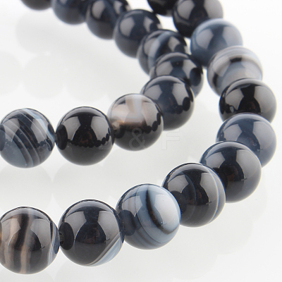 Natural Black Agate Round Bead Strands G-E233-04-1