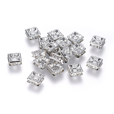 Brass Rhinestone Spacer Beads RB-A013-6x6-01P-NF-1