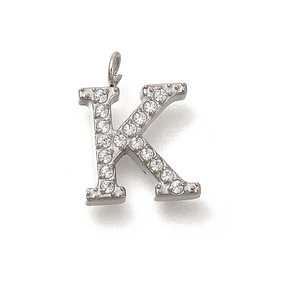 304 Stainless Steel Micro Pave Cubic Zirconia Pendants STAS-H228-06P-K-1