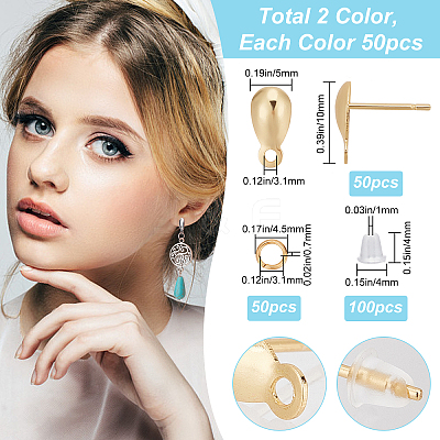 100Pcs 2 Colors 304 Stainless Steel Stud Earring Findings STAS-CN0001-11-1