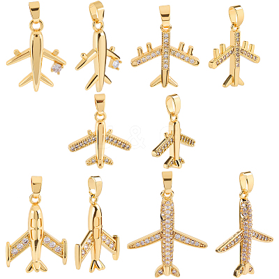 10Pcs 5 Styles Brass Micro Pave Cubic Zirconia Pendants KK-BBC0019-87-1