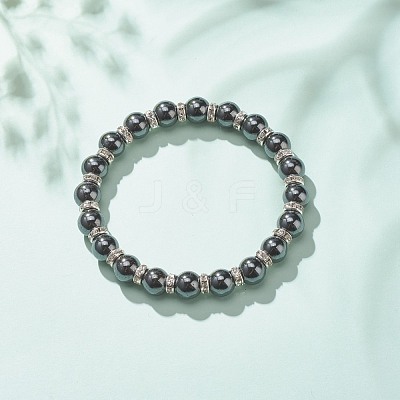 Synthetic Hematite Stretch Bracelet Rhinestone Beaded BJEW-JB08335-02-1