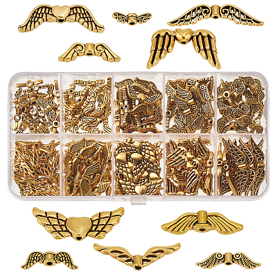 190Pcs 10 Styles Tibetan Style Alloy Beads TIBE-DR0001-01D-AG-1
