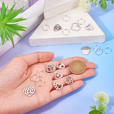 10Pcs 10 Styles 201 Stainless Steel Pendants STAS-TA0003-45-1